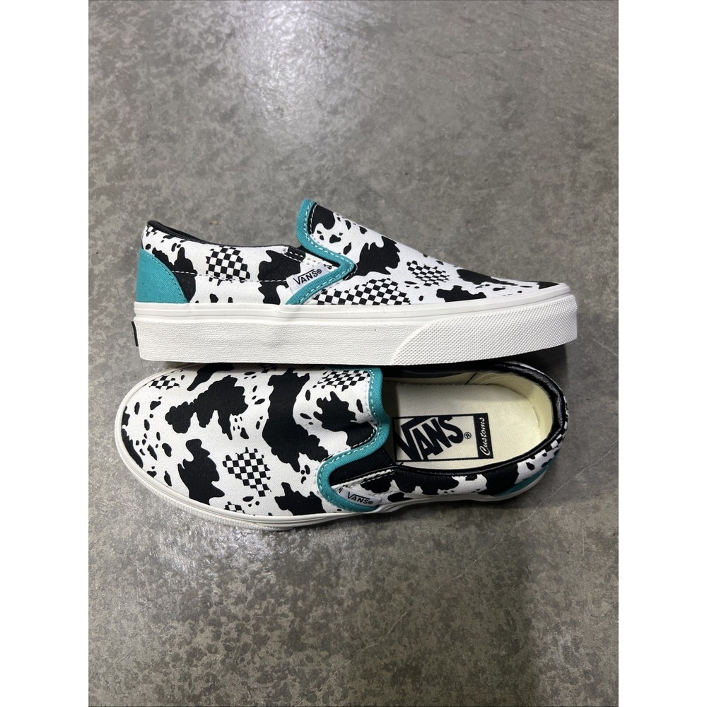 Vans Classic Slip On Shoes Custom Cow Checkered Teal Men Size 4 Womens 5.5 Rare